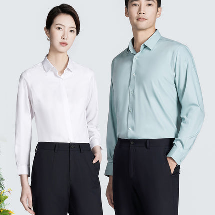 Men's Shirts, Men's Long-Sleeved Summer Business Style Cool and Breathable Mulberry Silk Series Shirts, High-End Non-Iron White Shirts