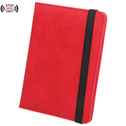 Rfid Anti-Magnetic Passport Holder Amazon Passport Book English Airline Ticket Holder Multi-Card Slot Elastic Band Passport Cover Leather