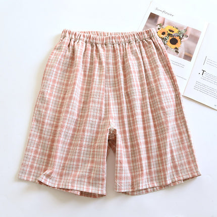 Couples Shorts Pure Cotton Washed Cotton Women's Home Shorts Loose Summer Thin Men's Plaid Beach Pants