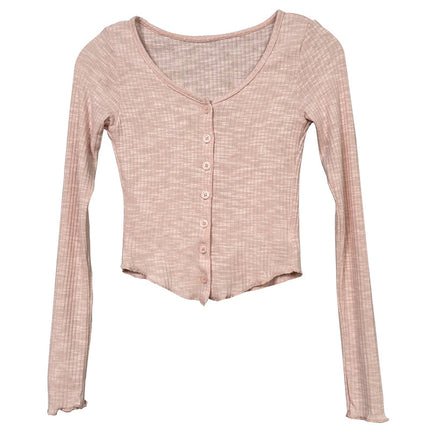 New Product from Dongdaemun, South Korea: Slim-Fit Button-Up Versatile Long-Sleeve T-Shirt in Various Colors, Short Style
