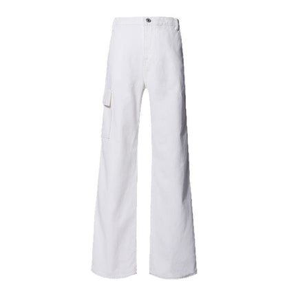 White Retro High Waist Multi-Pocket Wide Leg Crowd Pants Women's Spring and Autumn New Loose Slimming All-match Dipped Pants