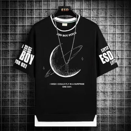 Teenager Short-sleeved T-shirt Men's 2024 New Summer Loose Fashionable All-match Half-sleeved Handsome Junior High School Students Big Boy