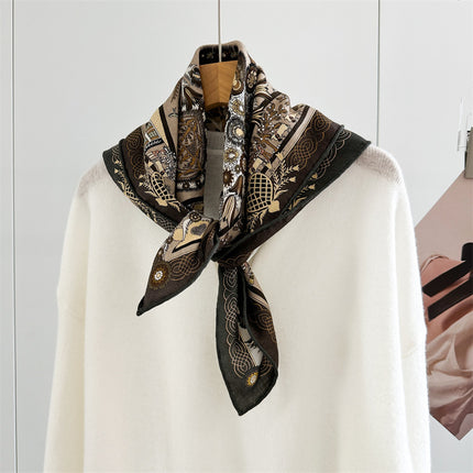 Double-Sided Silk Wool Scarf for Women in Autumn and Winter, Silk Wool 70 Square Scarf, Warm and Dual-Purpose, Versatile Elegant, Air-Conditioned Neck Protector for Women