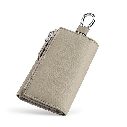 Genuine Leather Key Bag Protective Cow Leather Case Women's Wallet Folding Key Bag Zipper Coin Bulk Wallet Anti-Magnetic Card Holder