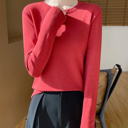 Autumn and Winter New Velvet Bottoming Knitwear for Women, Warm Cotton, Classy Quality Round Neck, Simple and Versatile Inner Long-Sleeved Knitwear