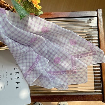 Celebrity style cotton and linen square scarf women's 58cm lightweight breathable small scarf Beautiful atmosphere photography accessories headscarf
