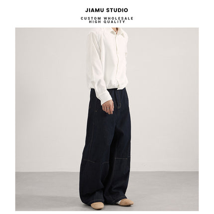 Jiamu Original Cow Sickle Pants Baggy Jeans American Scimitar Jeans for Men and Women Loose Wide Legs Neutral Silhouette
