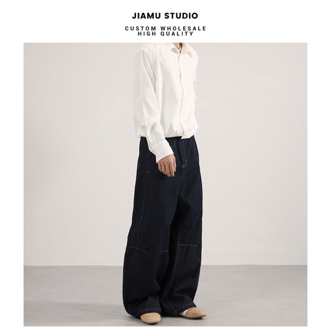 Jiamu Original Cow Sickle Pants Baggy Jeans American Scimitar Jeans for Men and Women Loose Wide Legs Neutral Silhouette