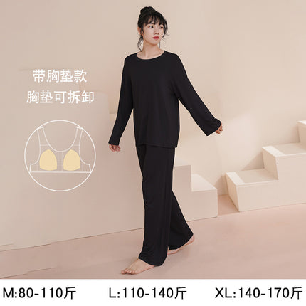 Pajamas for Women Autum Modal with Breast Pads Long-Sleeved Sexy Suit Large Size Loose and Cute Outer Wear Spring and Autum Home Clothes