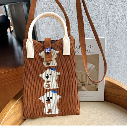 High Elastic Knitted Satchel Fashion Shoulder Bag 2024 Satchel Simple Versatile Student Casual Bag Large Capacity Mobile Phone Bag