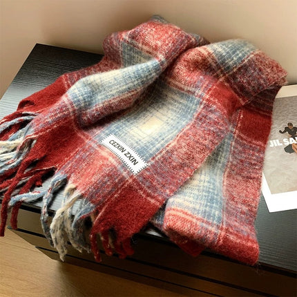Cross-Border Imitation Cashmere Plaid Scarf for Women Autumn and Winter Thickened Warm Shawl Dual-Purpose Student Maillard Scarf Wholesale