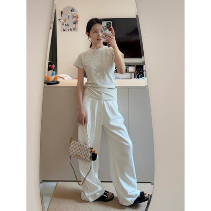 Casual White Straight-Leg Jeans for Women, Summer 2025, Thin Loose Wide-Leg Pants, Lazy Style, Petite Floor-Length Pants