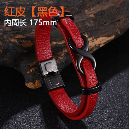 [Explosions] Cross-border punk 8-character lucky leather rope men's charm leather snap buckle leather bracelet trendy jewelry