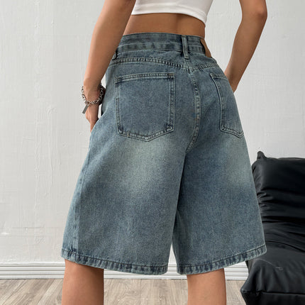 Cross-Border Foreign Trade Amazon European and American Source Factory Wholesale Denim Shorts Women's Loose Casual Wide-Leg Knee-Length Shorts
