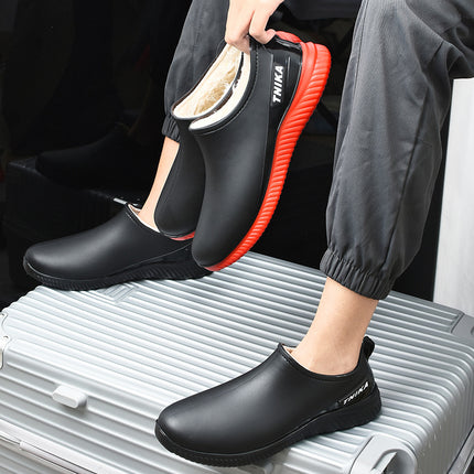 Spring and Autumn Short Tube Rain Shoes Men's Low-top Fashion Fishing Rain Shoes Flat Water Shoes Non-slip Kitchen Waterproof Rubber Shoes fleece-lined