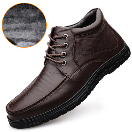 Autumn Front Lace-up Sleeve Casual Leather Shoes Men's Low-top Korean-style Black Round Toe Flat Heel Solid Color Top Layer Cowhide Tooling