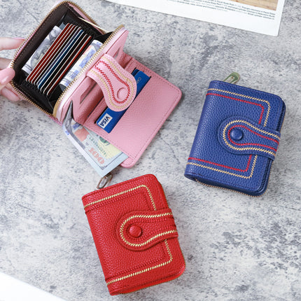 New Korean Style Women's Short Bag Zipper Buckle Wallet Pebbled Embroidered Solid Color Coin Purse Id Card Holder
