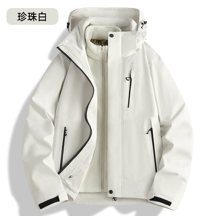 Autumn and Winter Fully Heat-Sealed Outdoor Jackets for Men and Women, Three-In-One with Detachable Fleece Lining, Windproof and Warm Mountaineering Clothing Two-Piece Set