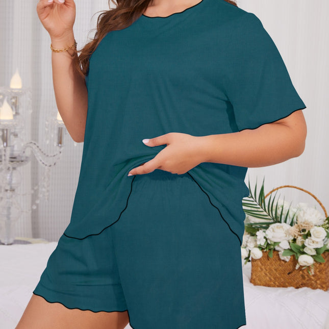 Cross-border foreign trade for summer new pajamas women's thin solid color short sleeve shorts plus size home clothing suit wholesale