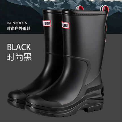 Women's High-Top Rain Boots for Beach Camping, Waterproof, Non-Slip, Korean Style, Sweet Thick-Soled Fashion Water Shoes with Drawstring Closure