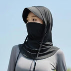 [sun protection/ice silk hat with brim mask drawstring] black