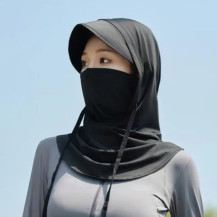 Sunscreen Cap Women's Summer Full Face Sunshade Anti-UV Riding Ice Silk Cool Sense Breathable Mask Neck Protection Integrated Cap