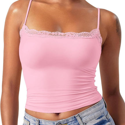 Amazon 2025 Women's Lace Camisole Square Collar Sexy Vest Sleeveless Belt Basic Top Clothing