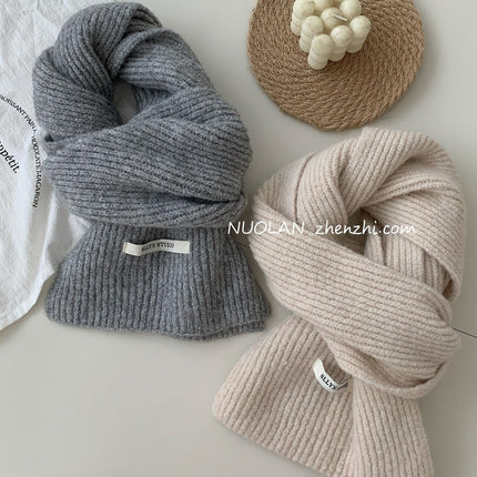 Factory Wool Blended Solid Color Wool Scarf Women's Winter White South Korea New Student Couple Simple Knitted Scarf