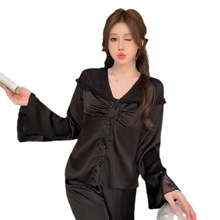 Purely Sensual, Sexy, Comfortable, Breathable Pajamas, Satin Chiffon Loungewear Set, Available in Multiple Colors, Sexy Button-Up Set