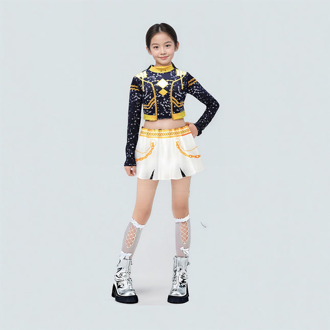 K-Pop Hunter Witch Group Cosplay Costume Rumi Zoy Mirah Black Gold Stage Performance Costume for Korean Children
