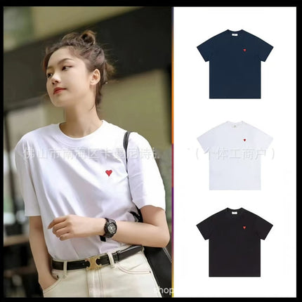 Cross-Border Am* Short-Sleeved Pure Cotton Embroidered Round Neck T-Shirt Summer Casual Loose Couple Wear Star Same Style Drop Shipping