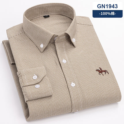 New 100% Cotton Men's Shirt Oxford Casual Shirt Men's Long-Sleeved Embroidered Spot Distribution Drop Shipping