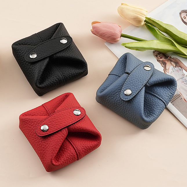 Cross-border Ins Girl's Small Jewelry Storage Bag Mini Genuine Leather Coin Purse Earphone Bag Women's Mouth Red Envelope Coin Bag