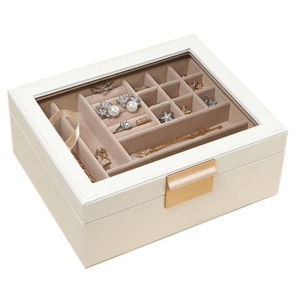 Double Layer Elegant Large Capacity Sunroof Ring Earrings Bracelet Watch Storage Jewelry Box
