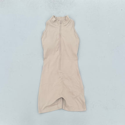 Solid Color Women's Fitness Jumpsuit Shorts with Pleated Back Waist, Hollow-Out, Beautiful Back, Naked Feeling, Soft, Tight-Fitting Zipper Jumpsuit