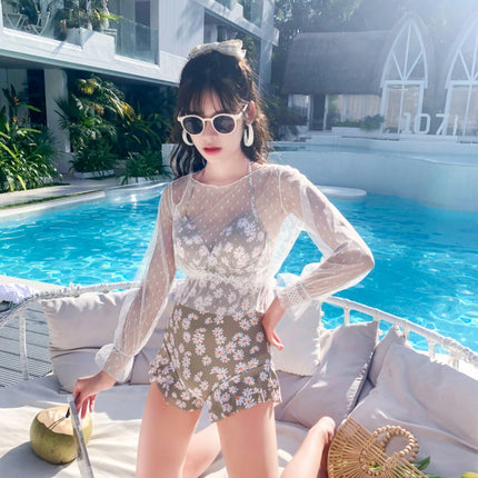 One-Piece Bikini Bottoms for Hot Spring Students, High-Waisted Swimsuit, Women's Cover-Up Two-Piece Swimsuit