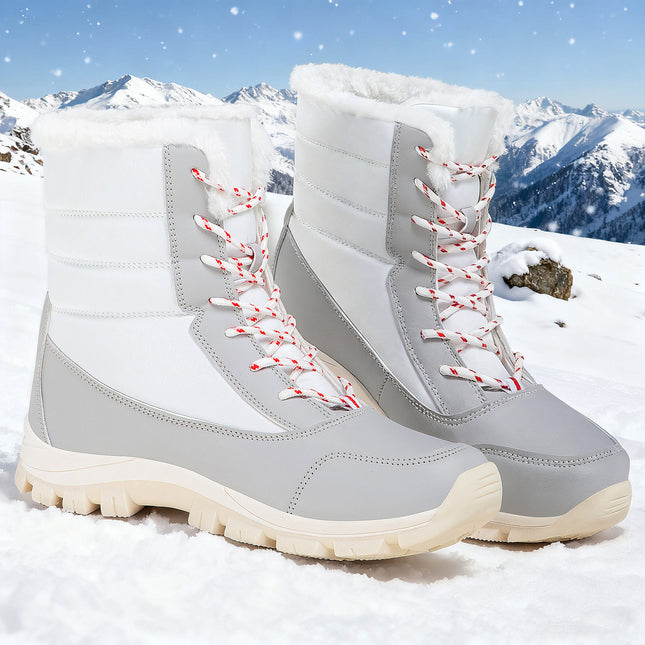 Women's New Winter Cotton Shoes with Plush Lining, Thick High-Top Platform Cotton Boots, Cross-Border Dropshipping, Waterproof, Non-Slip, Lace-Up Snow Boots