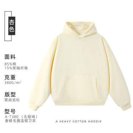 380g Heavyweight Terry Cordless Pullover Printed Off-Shoulder Hoodie Custom-Made Trendy Brand Hooded Sweatshirt with Custom Logo