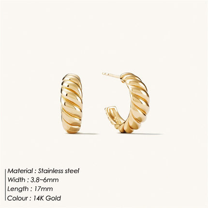 Korean Style Simple Croissant Twist Earrings Stainless Steel Curved Ear Pins Gold-Plated Women's Earrings Wholesale
