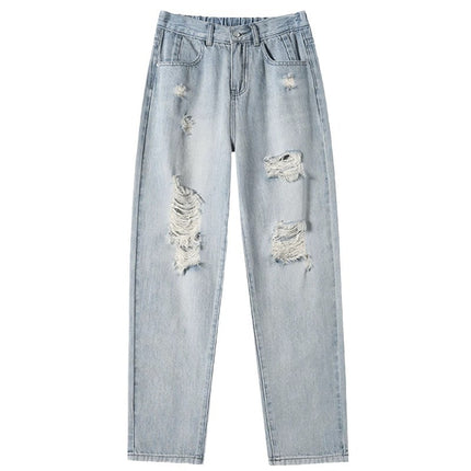 High Waist Ripped Harlan Jeans Women's Summer New 2024 Fashion Brand Loose Straight Slim Fit Turnip Pants