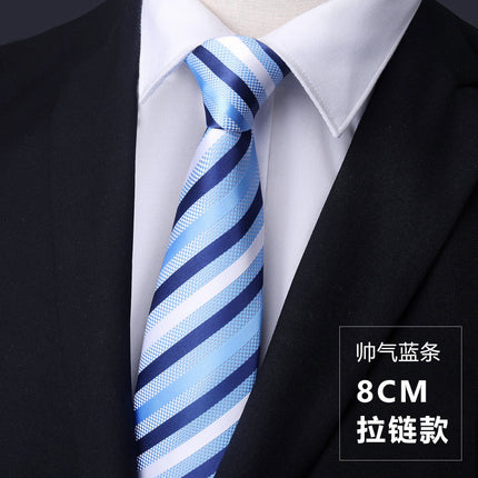 Dress Business Tie Men's and Women's Groom Wedding Black Zipper Korean Narrow No Lazy Striped Bow Tie Plaid