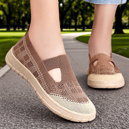 Shoes for Women, Versatile Summer Casual Shoes, Breathable Fly-Knit Mesh Shoes, Slip-On Slip-On Shoes, Soft-Soled Comfortable Mom Shoes