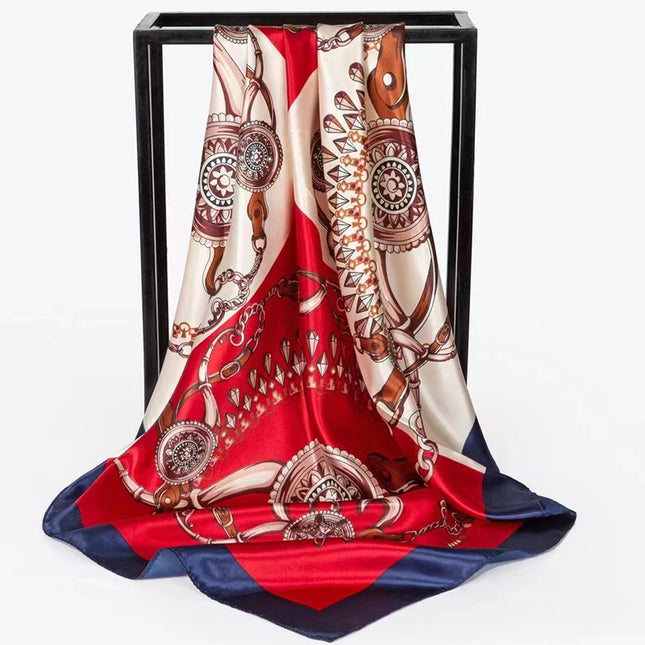 Mother's Day Gift Factory Direct Smooth Satin 90 Large Square Scarf Headscarf European and American Style Oil Painting Silk Scarf Women's Shawl Wai