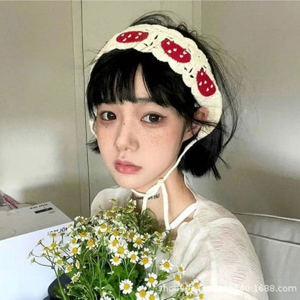 Hot Girl Internet Celebrant Photo Flower French Style Triangle Scarf Headscarf Women's Cute Knitted Hair Band Silk Scarf High-grade Headwear Summer
