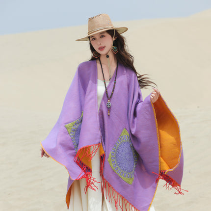 Xinjiang Xizang Travel Photo Split Pocket Ethnic Scarf Women's Dual-use Warm Outer Cape Cape Shawl