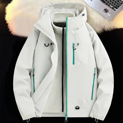 Soft Shell Jacket for Men and Women, New Three-In-One Detachable Single-Impact Hooded Jacket, Outdoor Windproof and Waterproof Mountaineering Jacket