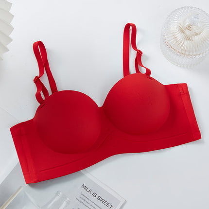 Women's Strapless Bra with Detachable Seamless Half-Cup Design for Small Busts, Wireless Push-Up Bra