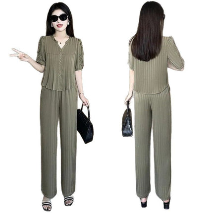 High-end Ice Silk Fashion suit Women's Summer New Elegant Wear Set of Thin Western Style Casual Two-piece Set