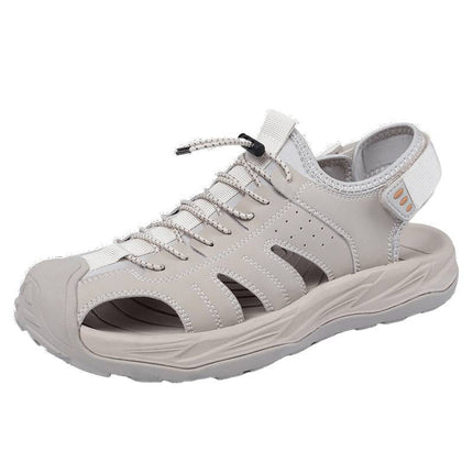 Beach Shoes Men's 2025 Summer Genuine Leather Sandals Outdoor Leisure Hiking Wading Soft Sole Toe Cap Hiking Shoes Large Size 46