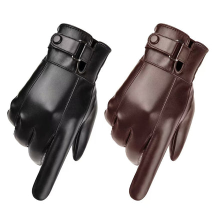Cross-Border New Pu Gloves Men's Autumn and Winter Pu Touch Screen Warm Cycling Business Casual Korean Style Washed Leather Gloves
